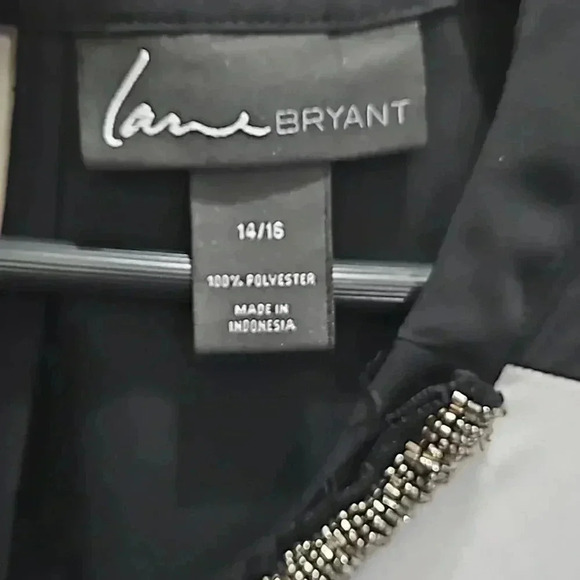 Lane Bryant Black White Beaded Metallic Blouse Plus Sz 14/16 - Picture 4 of 8